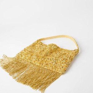 Zara Beaded Fringe & Gold Sequin Bling Bag NWT